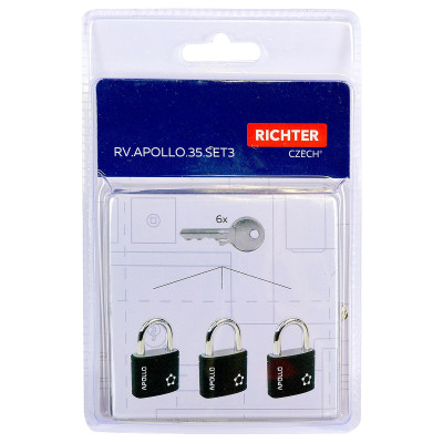 RV.APOLLO.35.SET3.CRN sada visiacich zámkov RV.APOLLO.35.SET3.CRN sada visiacich zámkov