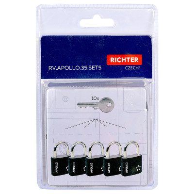 RV.APOLLO.35.SET5.CRN sada visiacich zámkov RV.APOLLO.35.SET5.CRN sada visiacich zámkov