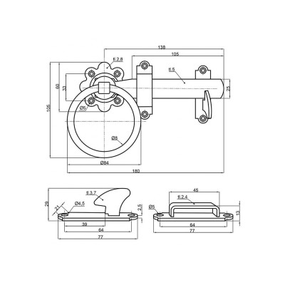 Zăvor poartă cu inel, fata-verso 150mm