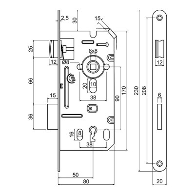 Z.301-BB.90/50/20.PL.CE broască ușă