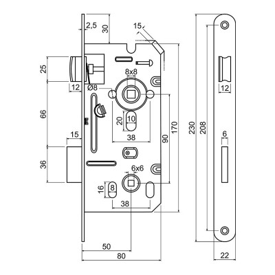 Z.301-WC.90/50/22.PL.CE broască ușă