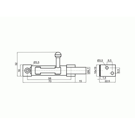 Zăvor îngust S 70 mm zinc alb