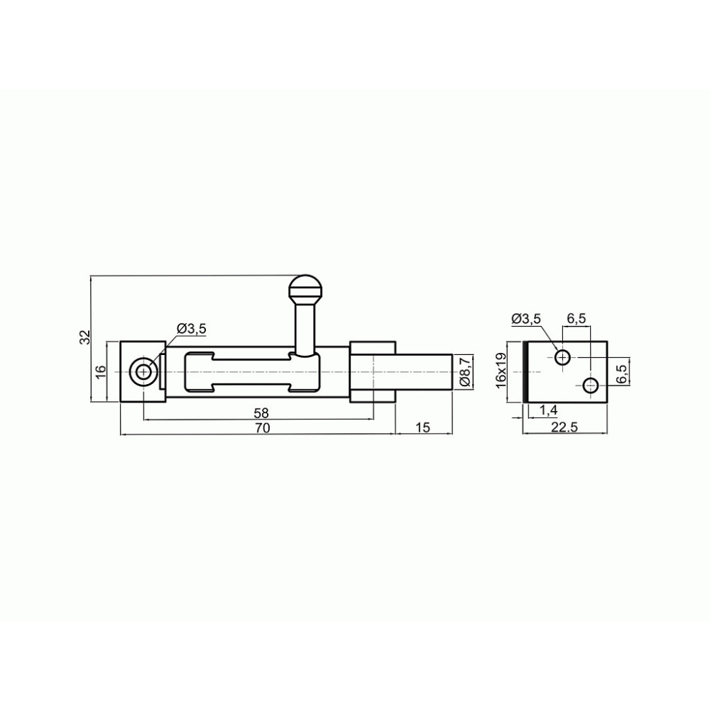 Zăvor îngust S 70 mm negru mat Zăvor îngust S 70 mm negru mat