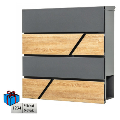 NIKA cutie poștală antracit + imit.lemn