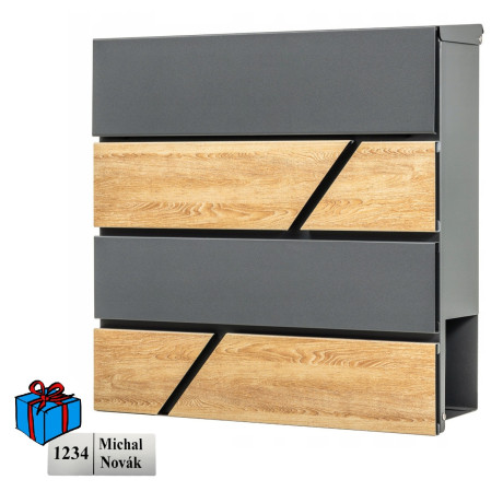 NIKA cutie poștală antracit + imit.lemn