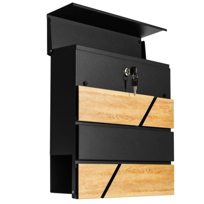 D3638 Cutie poștală neagră + imitație lemn