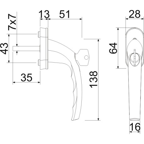 RHW 009 F4 Mâner universal pentru fereastră cu încuietoare