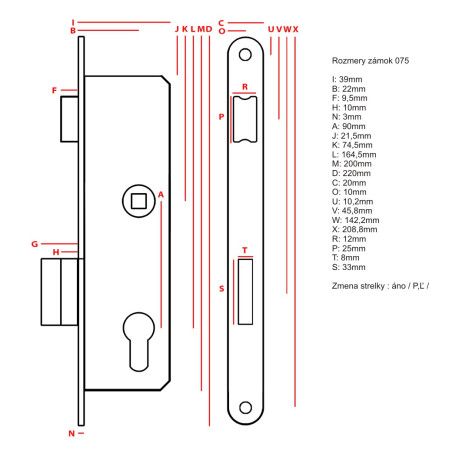 Încuietoare mortise 075