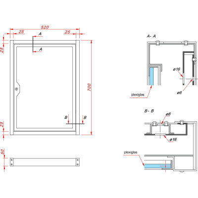 Vitrină informativă cu ușă care se deschide 52 x 70 cm