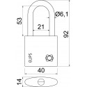 RV.ELIPS.PL.40 visiaci zámok mosadz