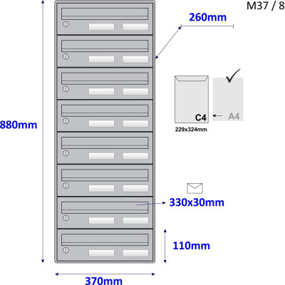 M37/8 RAL7035 modulová schránka