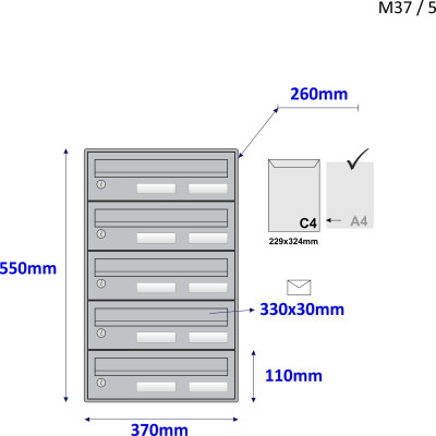 M37/5 RAL7016 modulová schránka