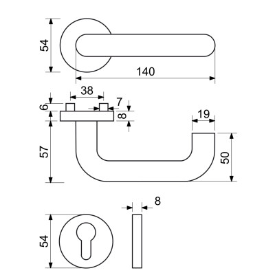 RK.L-FORM.WC.N mâner pentru ușă RK.L-FORM.WC.N mâner pentru ușă