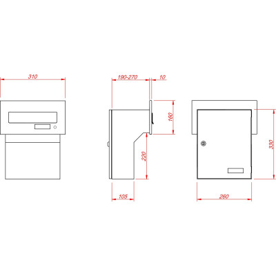 S9 T cutie poștală pentru garduri zidite inox + RAL9006