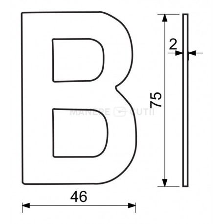 RN.75L.MD písmeno "B" 75mm medené