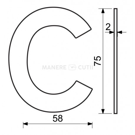 RN.75L.MD písmeno "C" 75mm medené