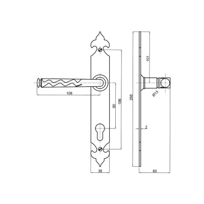 ROMANCE mâner pentru poartă  90mm cu butuc